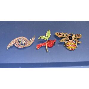 Rhinestone Brooch Lot Bee Cardinal AB Swirl Pin Costume Jewelry